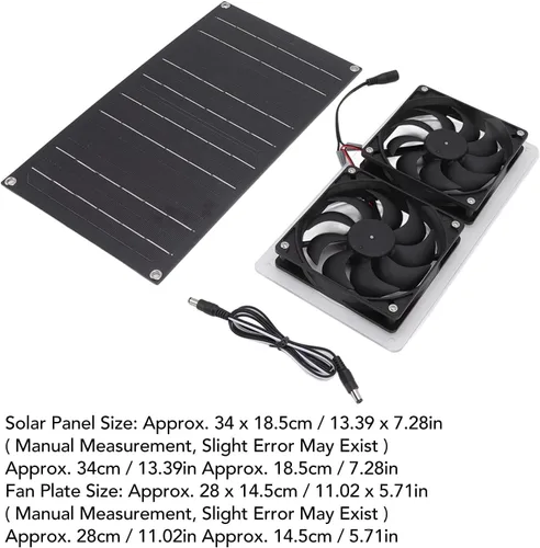 Vista 4 de Kit de ventilador de panel solar de 100 W, ventilador solar portátil solar con cable para gallinero, invernadero, cobertizo para mascotas