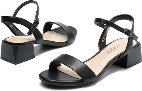 Vista 3 de DREAM PAIRS Zapatos de tacón bajo para mujer con correa de tobillo y puntera abierta clásica, tacón grueso, sandalias de tacón grueso para fiestas