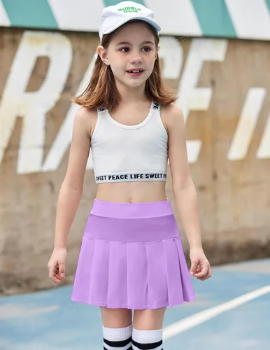 Vista 2 de Arshiner Faldas de tenis para niña con pantalones cortos, falda plisada atlética, falda pantalón de entrenamiento con bolsillos para niños de 4 a 13
