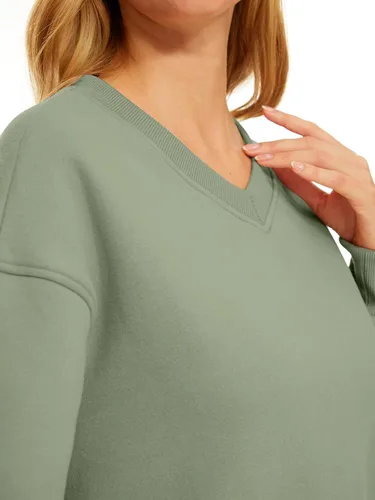 Vista 5 de AUTOMET Sudadera corta de manga larga para mujer, de forro polar, cuello en V