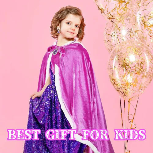 Vista 4 de Capa con capucha de princesa de piel para niñas, disfraz de princesa, ropa de fiesta multicolor para niños de 2 a 10 años, Navidad, carnaval