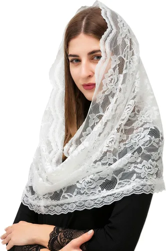 Vista 4 de PAMOR Infinity Chapel Veil Floral Latin Mass Head Cover Lace Scarf Mantilla Velos para Iglesia