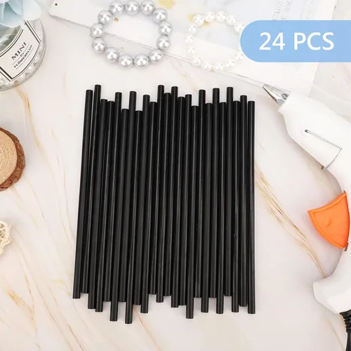 Vista 7 de Manarty Palitos de pegamento caliente negro, 24 unidades de tamaño mini de 0.27 pulgadas de diámetro x 8 pulgadas de largo, pegamento de goma EVA