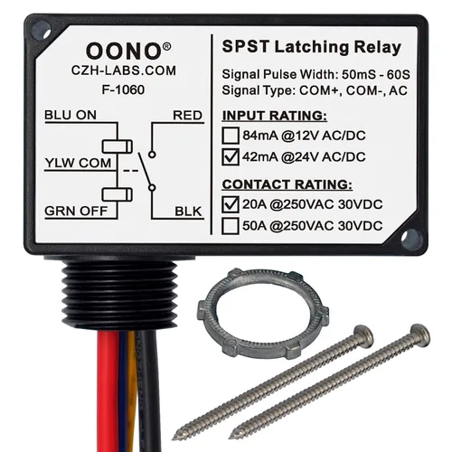 Vista 8 de Módulo de relé de bloqueo AC/DC 12V SPST 20Amp 250Vac/30Vdc, carcasa de plástico con cable, OONO F-1060