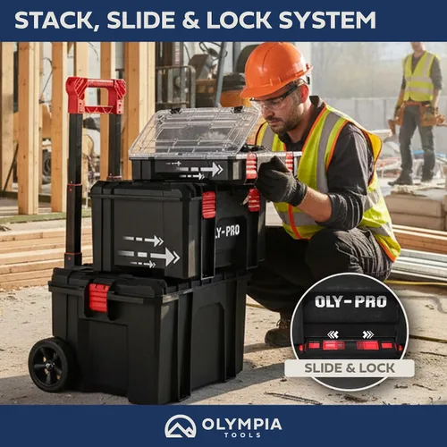 Vista 4 de Sistema modular de almacenamiento de cajas de herramientas – 250 libras de polietileno de alta densidad de plástico resistente, mango de metal