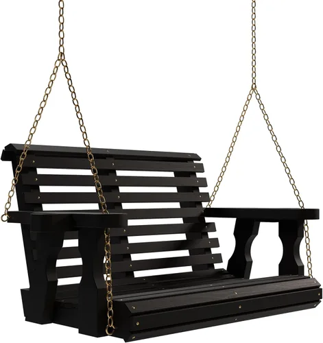 Vista 20 de Columpio Amish resistente para terraza (800 lb) con cadenas para colgar y posavasos Tinte negro semisólido