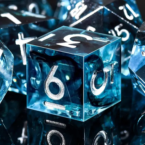 Vista 14 de AUSTOR Juego de dados DND de 7 dados, dados poliédricos de borde afilado hechos a mano para juegos de mesa de Calabozos y Dragones RPG MTG