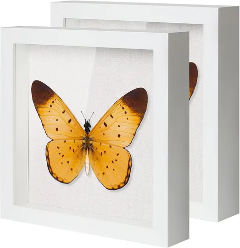 Vista 11 de QDSSDECO Cajas de sombra de 8 x 8 pulgadas con parte trasera de lino suave, caja de sombra 3D de vidrio de madera profunda para pared y mesa