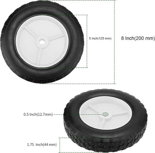 Vista 2 de PINGEUI Paquete de 4 ruedas para cortacésped de 8 x 1.75 pulgadas, ruedas de goma sólida, ejes de 1/2 pulgada, rueda de plástico con banda