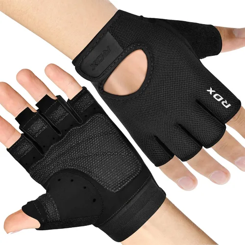 Vista 11 de Guantes de levantamiento de pesas RDX para gimnasio, fitness y entrenamiento, protección antideslizante de la palma, medio dedo, guantes