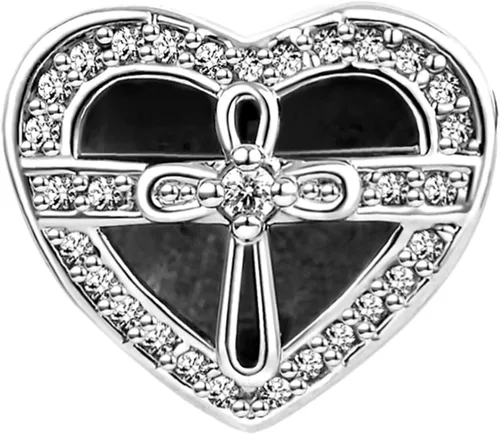 Vista 3 de Abalorios de corazón con cruz de cristal religioso, citas bíblicas inspiradoras, cuentas compatibles con pulseras Pandora