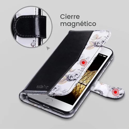 Vista 6 de ULAK Funda tipo cartera para iPhone 8 Plus/iPhone 7 Plus, color negro