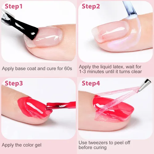 Vista 6 de DRMODE Látex líquido para uñas, cinta de látex para uñas, barrera de esmalte de uñas de secado rápido, protector de cutículas de uñas para estampado