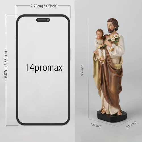 Vista 4 de BC - Estatua católica de San José y el Niño Jesús, 6 pulgadas de alto, pintada a mano, figura católica con detalles finos, patrón de la familia
