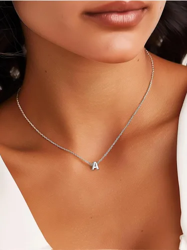 Vista 3 de ChicSilver - Collar de plata de ley 925 con inicial para mujeres y niñas, joyería de letras delicadas, para regalo personalizado (con caja de regalo)