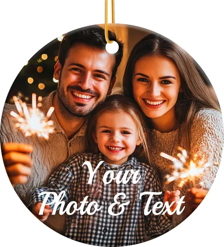 Vista 8 de Adornos personalizados para la primera Navidad del bebé, adornos colgantes de cerámica con foto de bebé, regalo de recuerdo para bebé recién nacido