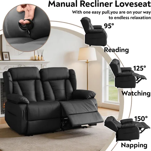 Vista 3 de Sofá biplaza reclinable manual de 59" reclinable doble para sala de estar