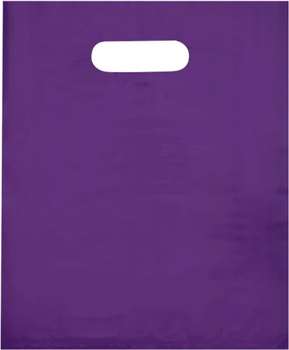 Vista 17 de Bolsas de compras de plástico con asas troqueladas de 9x12, negras, 100/cs – Bolsas marca directa