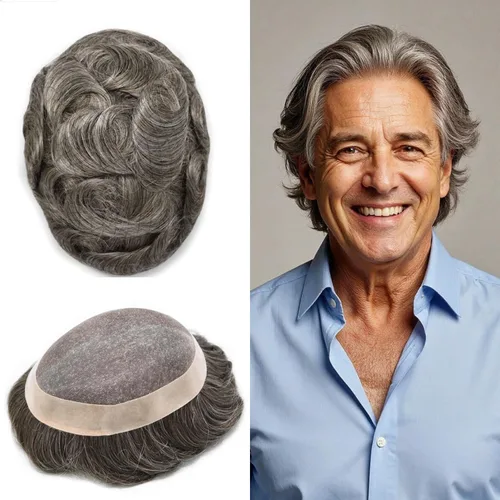 Vista 92 de Mens Toupee Hair Piece Real Human Hair Fine Mono Toupee para hombres Sistema de reemplazo de cabello para hombre Postizo Protesis Capilar Para