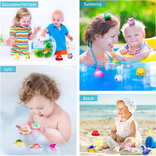 Vista 5 de Paquete de 24 juguetes iluminados para el baño del bebé, juguetes flotantes de goma para niños pequeños, niños y niñas, luz intermitente que cambia