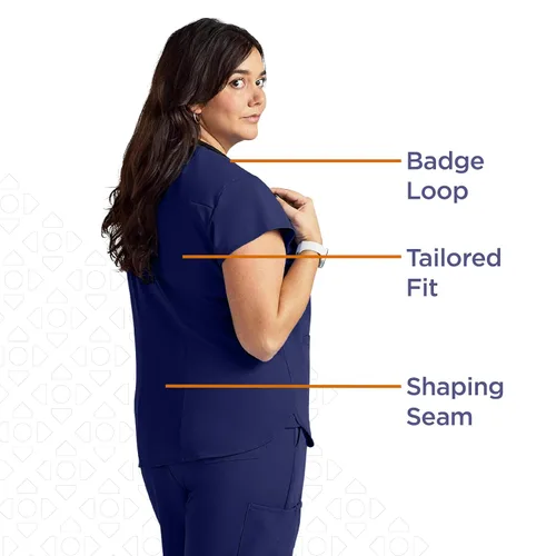 Vista 4 de ave. Monroe - Camiseta médica para mujer, de gran tamaño, cuello en V, tela elástica en 4 direcciones, cómoda, de fácil cuidado, resistente a
