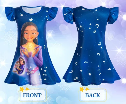 Vista 2 de KGDECYS Wish Star Asha Girls Short Ruffles Sleeve Toddler Costume Princess Dress up Cartoon Shirt Dress Kids Home Causal Wear