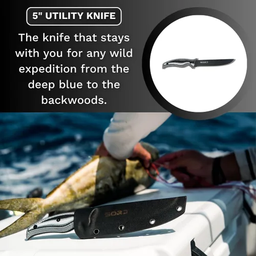Vista 4 de SORD - Cuchillo de pesca – Cuchillo utilitario de 5 pulgadas para pesca y caza – Equipo de caza de hoja fija y equipo de pesca – Incluye funda Kydex