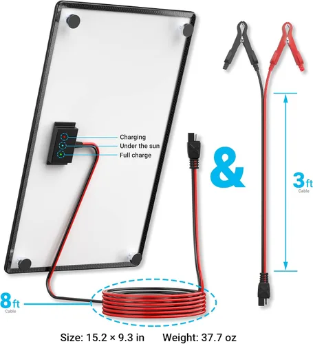 Vista 7 de POWOXI Cargador de Mantenimiento Solar Magnético de 10W 12V para Batería por Goteo, Controlador de Carga Inteligente MPPT Integrado, Cargador Solar
