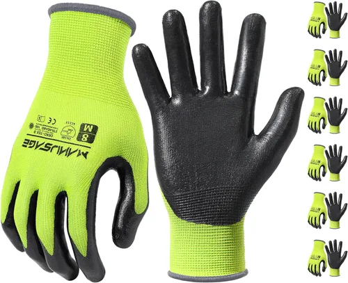 Vista 24 de MANUSAGE Guantes de trabajo de seguridad - Guante protector para hombres y mujeres - Protección de mano ultradelgada - Para construcción Negro