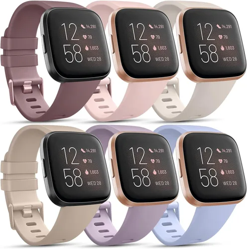 Vista 8 de Paquete de 6 correas deportivas compatibles con Fitbit Versa 2 / Fitbit Versa / Versa Lite / Versa SE, correas de repuesto clásicas de silicona