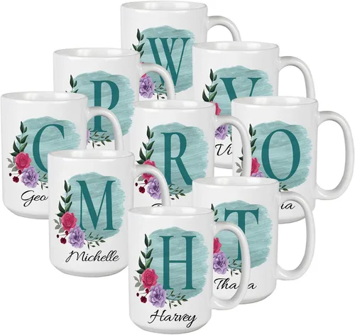 Vista 14 de Taza de café personalizada para tus amigos y familiares con inicial y nombre, regalo para todas las ocasiones, cumpleaños, Navidad, regalo de Acción