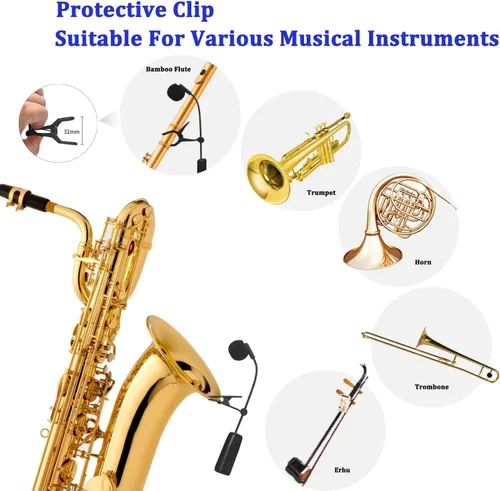 Vista 4 de Micrófono de instrumentos inalámbricos 2.4G, micrófono de saxofón, mini micrófono portátil de mano, receptor inalámbrico y transmisor, para trompeta