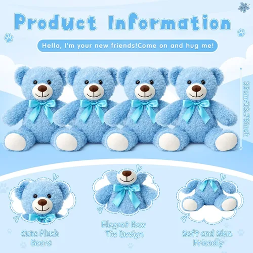 Vista 2 de Civaner Paquete de 4 osos de peluche de 14 pulgadas, lindos osos suaves, regalos a granel para mujeres, mejores amigas y novias (azul)