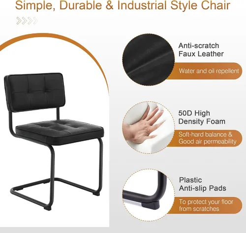 Vista 3 de Zesthouse Juego de 2 sillas de comedor de metal industrial, sillas de cocina tapizadas de cuero sintético con base de metal negro, para cocina