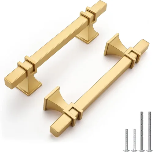 Vista 19 de Haliwu Paquete de 5 tiradores de gabinete con barra en T negra y dorada de 3 pulgadas, tiradores de puerta para armarios de cocina, manijas de zinc