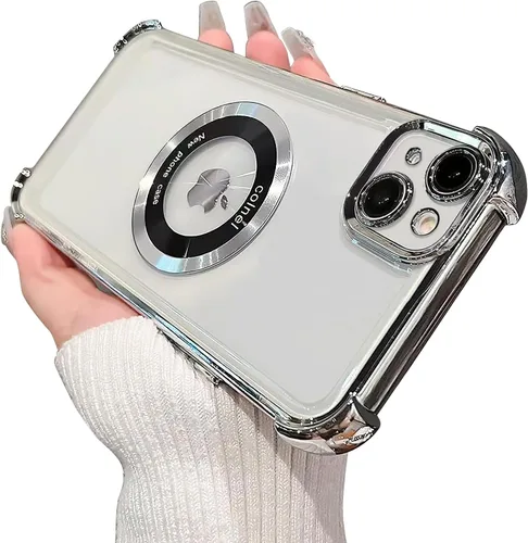 Vista 25 de Funda magnética transparente para iPhone 11, funda de lujo con cuatro esquinas brillantes, protección a prueba de golpes de grado militar