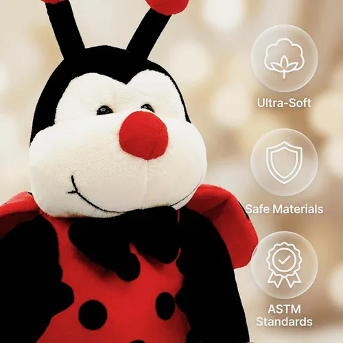 Vista 6 de Garden Buzz Cuties Ladybug - Peluche de mariquita, escarabajo, insecto, suave, con alas rojas y lazo negro, amigo de abeja, regalo para niños