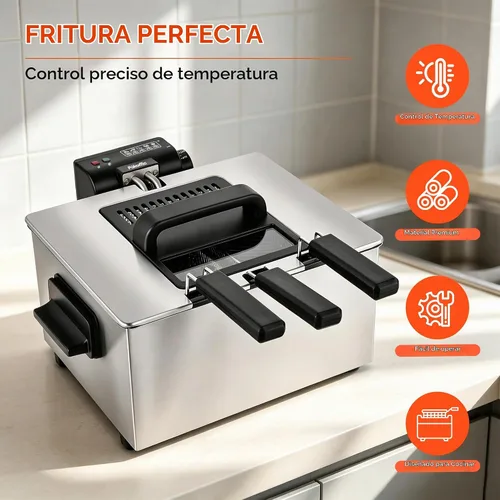 Vista 3 de Pukomc Freidora profunda con cesta 4.5L Temperatura ajustable, contenedor