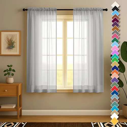 Vista 11 de YHSF Cortinas traslúcidas – Juego de 2 paneles para decoración del hogar – Elegantes cortinas de gasa sólida con bolsillo para barra