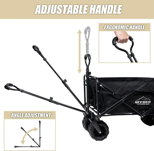 Vista 3 de Raptor Series OFFGRID - Carro plegable resistente con marco de acero para jardín, gran capacidad, 260 libras, mango ajustable, ruedas grandes, uso