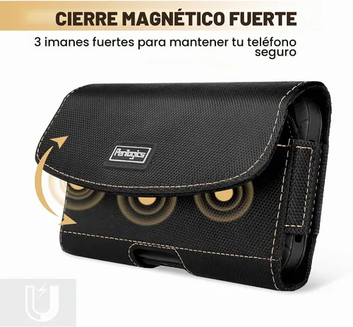 Vista 5 de Perilogics Funda magnética de nailon para teléfono con clip para cinturón Negro