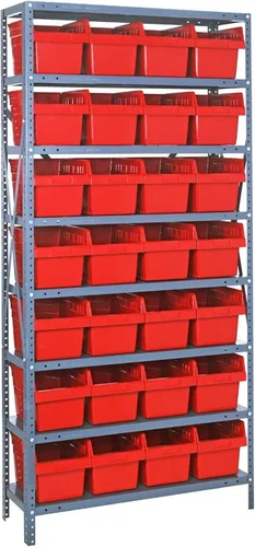 Vista 431 de Quantum QSBU-245BK Heavy Duty Shelving Unit with (7) Shelves and (24) QUS245 Black Bins for Garage Warehouse Storage Distribution 400 lb Load