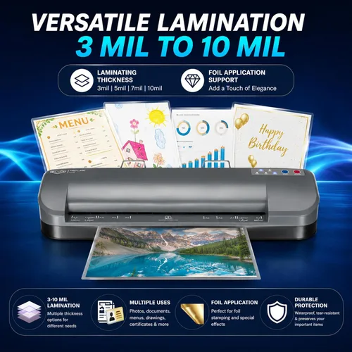 Vista 3 de SINCHI Laminador térmico de 13 pulgadas y aplicador de lámina, 3 a 10 mil, 4 rodillos, calentamiento de 55 segundos, 18 segundos/página, apagado
