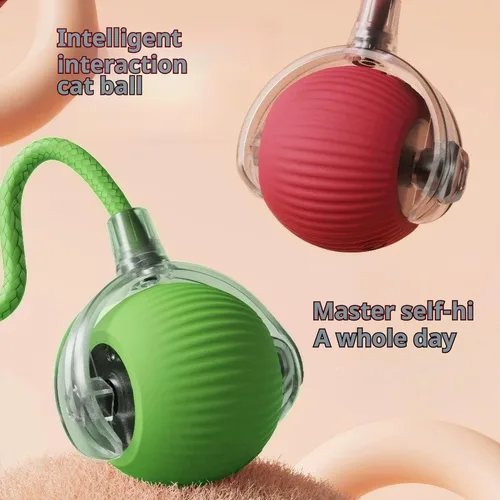 Vista 2 de Paquete de 3 juguetes automáticos para gatos, juguete interactivo de 360° para gatos de interior (rojo, gris, verde)