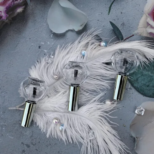Vista 7 de Botellas vacías de esmalte de uñas, parte superior dorada, 6 botellas de cristal de 0.3 onzas líquidas, forma de calabaza, recargable, transparente