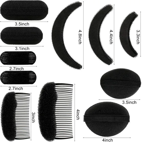 Vista 2 de 11 piezas de esponjas para dar volumen al cabello, bases de esponja para peinados con bulto, accesorios para insertar y dar estilo, peines, clips