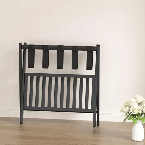 Vista 9 de Portaequipajes plegable con estante de almacenamiento para habitación de invitados Hotel Essentials de bambú sólido resistente soporte