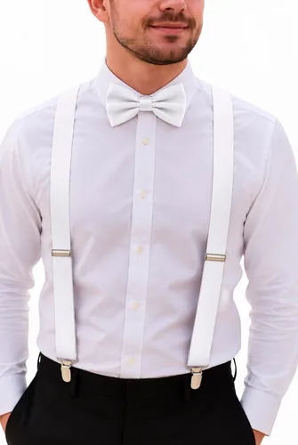 Vista 16 de Juego de tirantes y pajarita para hombre, tirantes ajustables en Y con pajarita a juego para bodas y uso formal Negro