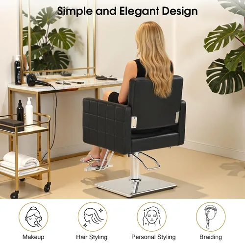 Vista 8 de Silla BarberPub para estilista de salón, silla de peluquería hidráulica, altura ajustable, cuero PVC, giro de 360 grados, barbería, salón en casa