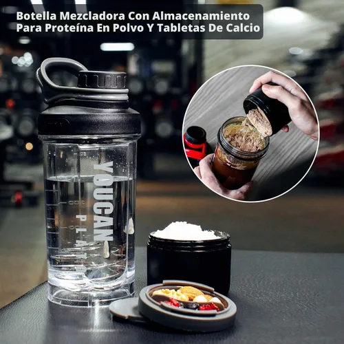 Vista 4 de Botella agitadora de proteínas de 21 oz con contenedor de almacenamiento de polvo - Tazas agitadoras para batidos de proteínas - Botella de Rojo